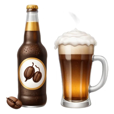 cerveza en botella con grano de café al lado sticker