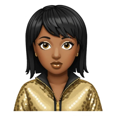Missy Elliott with black hair, black sequin jumpsuit sticker
