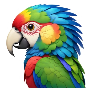 Cinematic Noble Macaw Portrait Emoji, Poised and regal, with vibrant, iridescent feathers in a spectrum of brilliant colors and sharp, intelligent eyes, Simplified yet sharp and sophisticated features, highly detailed, glowing with a soft, tropical radiance, high shine, majestic and graceful, stylized with an air of exotic elegance, focused and alert, soft glowing outline, capturing the essence of a watchful and confident avian guardian that seems ready to soar out of the screen with effortless authority! sticker