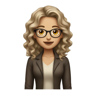 a white/beige girl wibrown wavy hair and glasses andbrown ees sticker