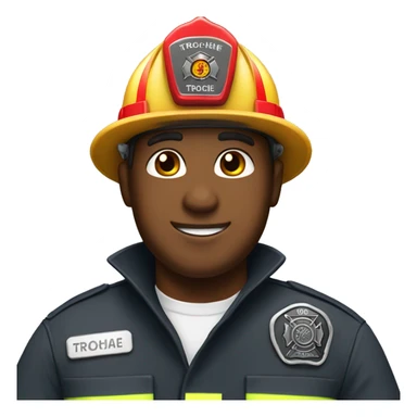Firefighter man wearing name tag that says TROCHE sticker