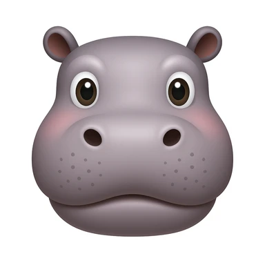 Make a hippo face emoji exactly like the reference image, in iOS emoji style. Same shape, color, and expression, smooth and shiny. Add a slight blush to the cheeks. sticker