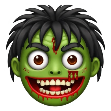 Un emojin de zumbi com cabelo comprido preto e franja sticker
