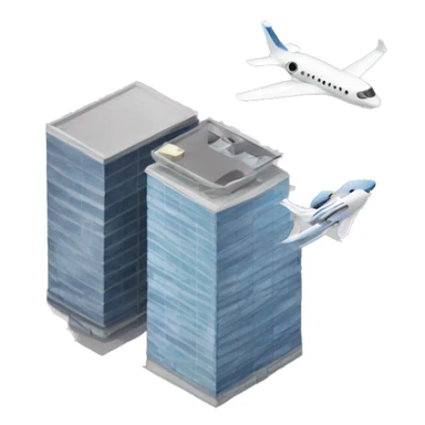 two business buildings with a plane sticker