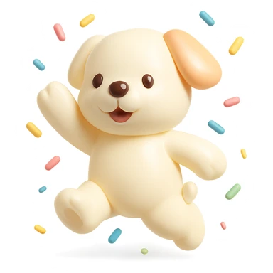 puppy jumping in confetti with paw up, vinyl figure style sticker
