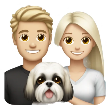 White blonde long-haired girl and white brunette boy carrying happy black Shih Tzu sticker
