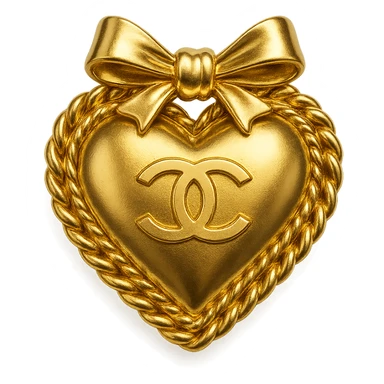 Chanel heart in metallic gold style with a chain border and a bow, chic and feminine sticker