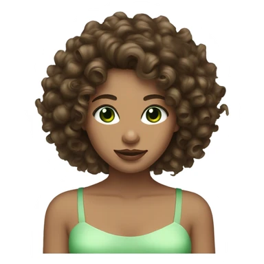 Curly brunette with long hair green eyes sunskin and plump lips  sticker