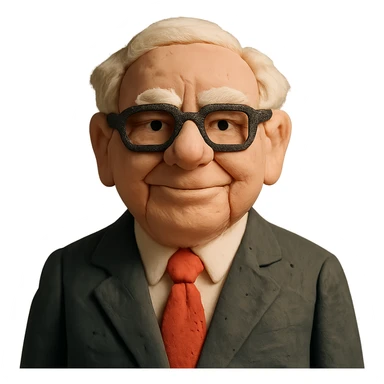 Warren Buffett wearing glasses and a suit in claymation style sticker
