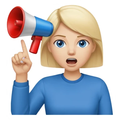 blue eyes blonde girl yelling into megaphone and holding up 1 finger in the other hand sticker