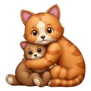 cat hugs a little bear sticker