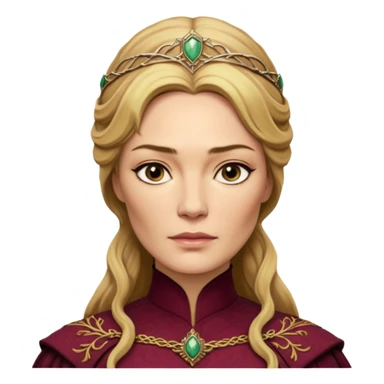 Cinematic Realistic Cersei Lannister Portrait, depicted with lifelike skin texture, subtle rosy undertones, and soft natural lighting that enhances the gentle contours of her face. Her intricately detailed golden blonde hair is elegantly styled , sticker