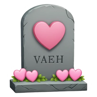 Headstone that says vaeh with pink hearts sticker