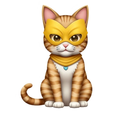 tabby cat full body sitting with a mask sticker
