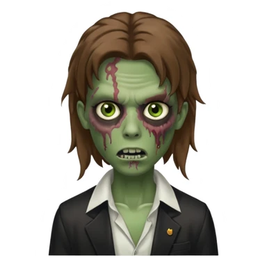 зомби который стоит лицом ко мне. прическа волосы лежат как шторки, карие зеленые глаза, с дымом изо рта. типо swag sticker