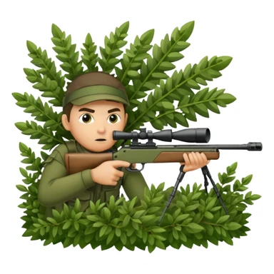person sninping aiming with a long sniper in a big bush sticker