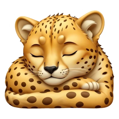 Meme-Worthy Cute Sleeping Cheetah Portrait Emoji, Head resting peacefully with a contented smile, showcasing a lean, muscular build and a luxuriously soft golden spotted Fur, eyes shut in a serene, restful nap, Simplified yet hilariously adorable features, highly detailed, glowing with a soft, drowsy light, high shine, relaxed and utterly lovable, stylized with an air of playful laziness, bright and heartwarming, soft glowing outline, capturing the essence of a comically sleepy cheetah, so meme-worthy it feels like it could instantly become the next viral sensation of adorable slumber! sticker
