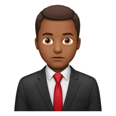 African American man in a business jacket and red tie, serious facial expression, emoji style sticker
