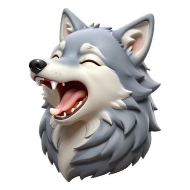 Cinematic Cute Yawning Wolf Portrait Emoji, Head tilted slightly with a dramatic, wide-open yawn, showcasing a smooth grey and white Fur with drooping ears, round eyes barely open in drowsy contentment, Simplified yet irresistibly adorable features, highly detailed, glowing with a soft, cozy glow, high shine, relaxed yet expressive, stylized with a touch of wild whimsy, bright and endearing, soft glowing outline, capturing the essence of a sleepy yet affectionate wolf, so drowsy it feels like it could stretch out of the screen and curl up for a nap! sticker