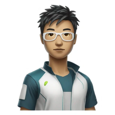 augmented cyberpunk asian dude in tennis uniform sticker