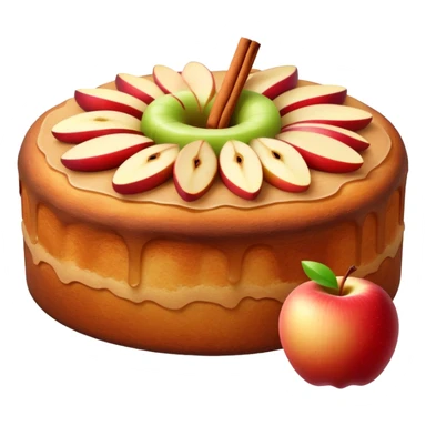 cinematic-realistic-apfelkuchen-dessert-emoji,-depicted-as-a-classic-apple-cake-bursting-with-cinnamon-and-apples-rendered-with-soft-textures-and-warm,-inviting-lighting. sticker