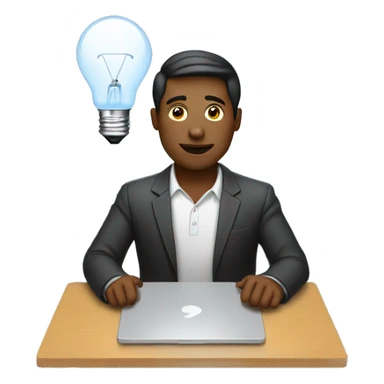 man with laptop and light bulb above head sticker