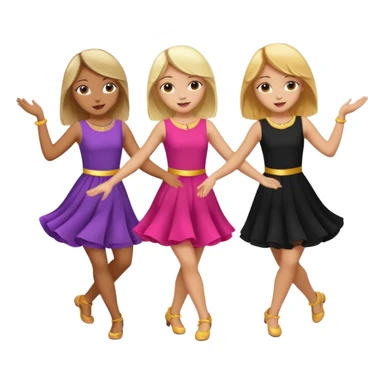 Emoji of 3 Girls dancing one with blonde hair, one tan skin with brown hair and one with black hair sticker