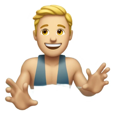 An emoji of a fair-skinned man happily diving headfirst into a pool. sticker