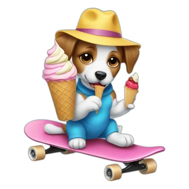 Puppy wearing a hat eating ice cream on a skateboard sticker