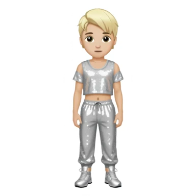 Aaron Carter with blonde hair, silver sequin crop top, silver sequin baggy pants sticker