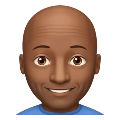 Black bald 55 year old looks younger  man no facial hair brown eyes kind smile wide nose sticker