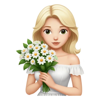 blonde woman in a white off-shoulder dress with a bouquet of white flowers sticker