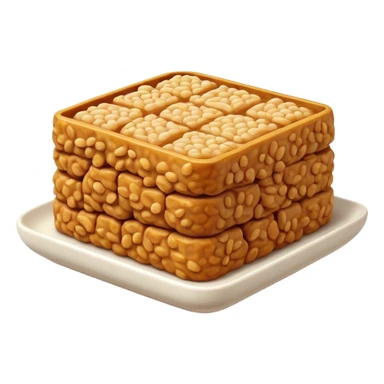 Cinematic Realistic Tempeh Dish Emoji, showcasing fermented soy cake cooked to a crispy finish rendered with lifelike textures and warm, inviting lighting. sticker
