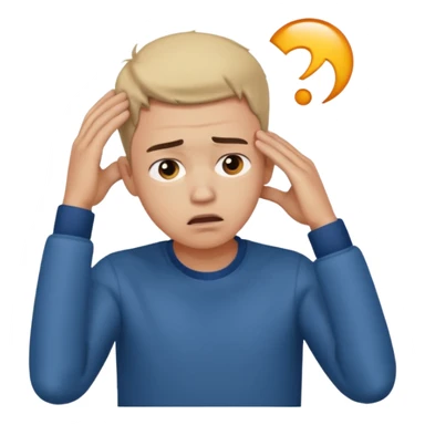 A frustrated young man holding his head looking sideways, confused expression, dramatic lighting, blurred dark background, cinematic YouTube intro style, ultra-realistic. sticker