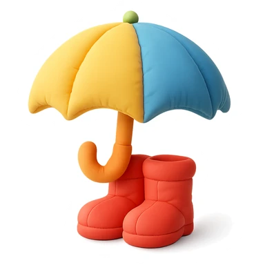 umbrella and rain boots, soft plush look, bright colors, cushion style sticker