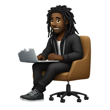 Black-guy-with-dreads-wearing-black-trackstuit-sitting-down-on-chair facing-foward-focused-on-laptop-computer- sticker