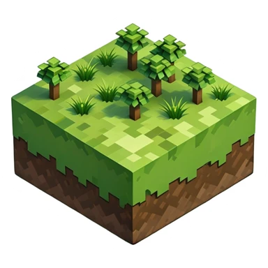 Minecraft grass block, square shape, brown and green, smooth, isometric sticker