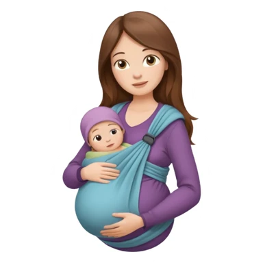 Pregnancy babywearing mom with long brown hair and fair skin with a small baby and wrap  sticker