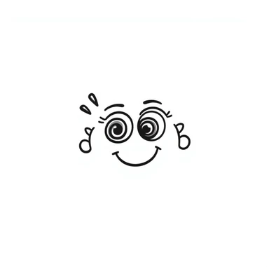 Hand-drawn cute derpy face with wobbly smile and swirly eyes sticker