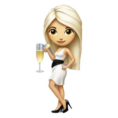 Girl with white towel wrapped around hair holding a champagne glass and bottle in black high heels  sticker