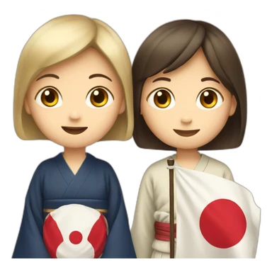 boy and girl holding Japanese flag sticker