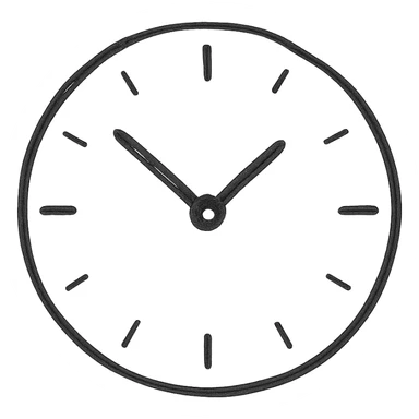 hand drawn sketch style clock, black lines, no fill, isolated on white background sticker