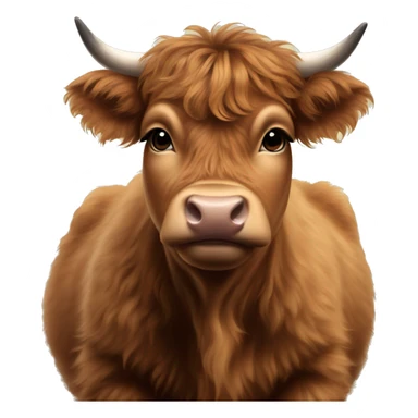brown fluffy baby scottish cow with a small bow on head sticker