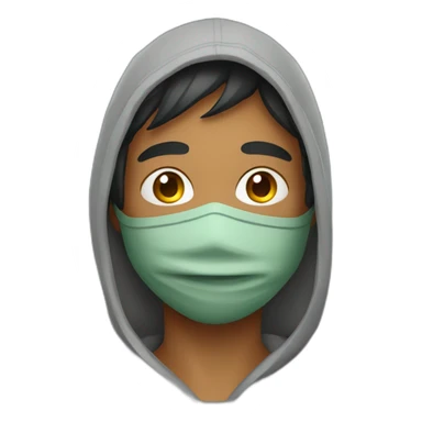 indian boy in grey hoodie with brazillian mask sticker