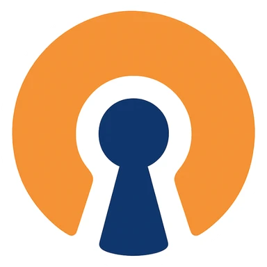 OpenVPN logo, clean vector style, orange and blue color scheme, simple and recognizable, no text sticker