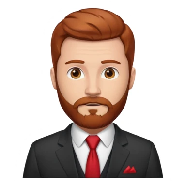 ["Fair-skinned man with reddish-brown hair and a full beard, wearing a suit and red tie."] sticker