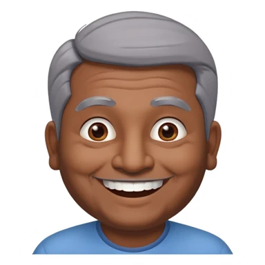 50 yr old indian man, dark skin, grey hair, big smile, white teeth, chubby, no moustach sticker