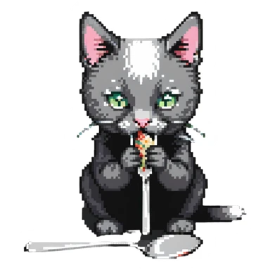 cat eating from a spoon sticker