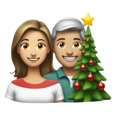 smiling couple with christmas tree sticker