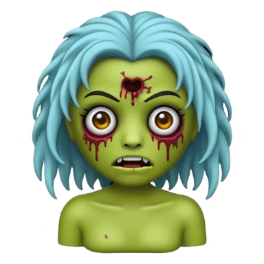faça uma boneca zumbi estilo emoji do iphone com cabelos pretos cacheados sem muito volume e olhos pretos  sticker